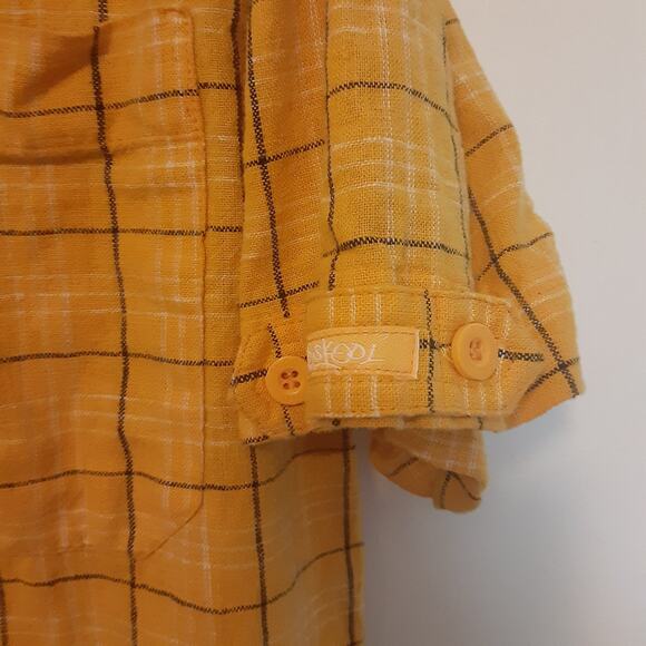 Old Skool OS Short Sleeve Button Up Shirt Mens M Yellow Linen Blend Collared - Picture 4 of 7